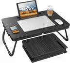 BUYIFY Foldable Laptop Bed Desk for Couch, Sofa - Large Lap Desk Tray Table with Cup Holder and Tablet Slot - Portable Notebook Stand for Eating, Writing, Studying and WFH -NEW-006
