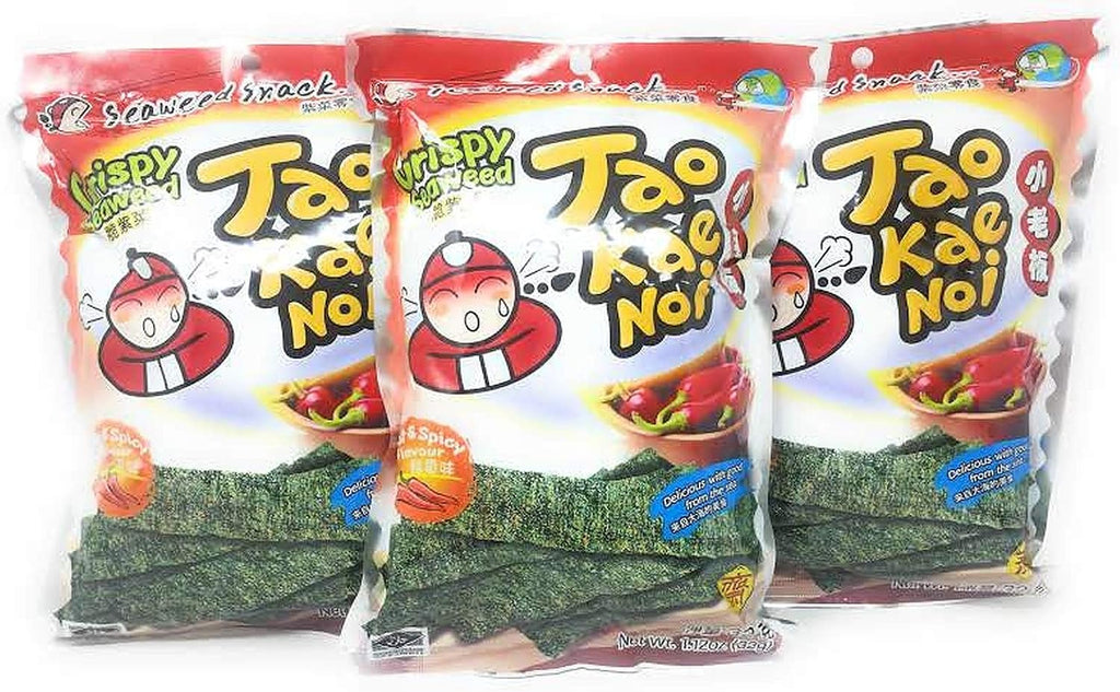 Tao Kae Noi Crispy Seaweed Hot & Spicy Flavor 32g, 3 Pack
