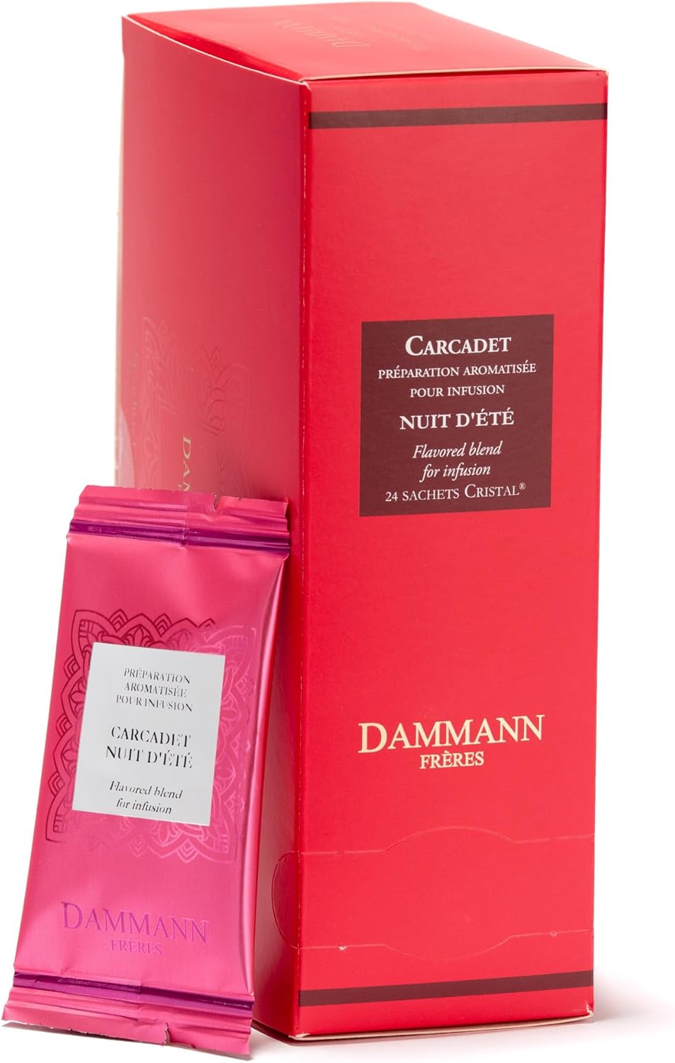 Dammann Freres Sachets, Carcadet Nuit d'été Tea Bags, Premium Gourmet French Hibiscus and Berry Herbal Tea, Individually Wrapped, 24 Count (Single Pack)