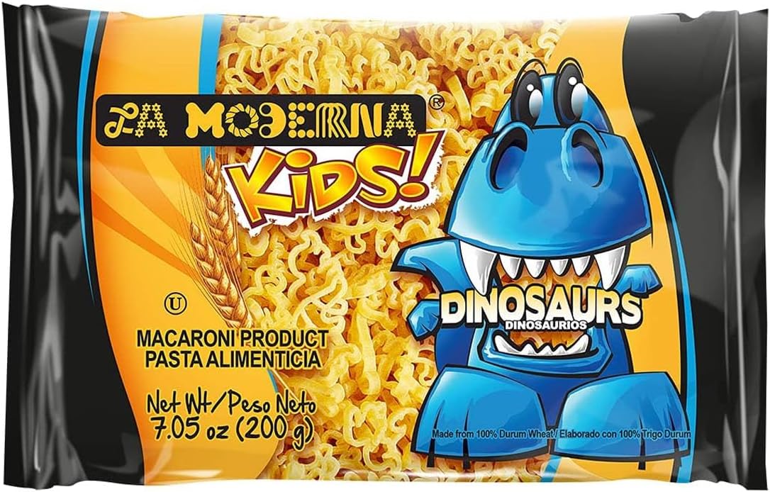 LA MODERNA, Kids Dinosaur Pasta, 7.05 oz (Pack of 20) - Made with Durum Wheat Semolina | Fun Shapes for Kids | Enriched with Iron & B Vitamins | Non-GMO | Kosher | Quick Family Meal