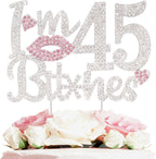 I'm 45th Funny Birthday Pink Rhinestone Cake Topper - Happy 45th Birthday Cheers to 45 Years Old Bday Party Metal Sparkly Food Centerpieces Topper Decorations Sign.