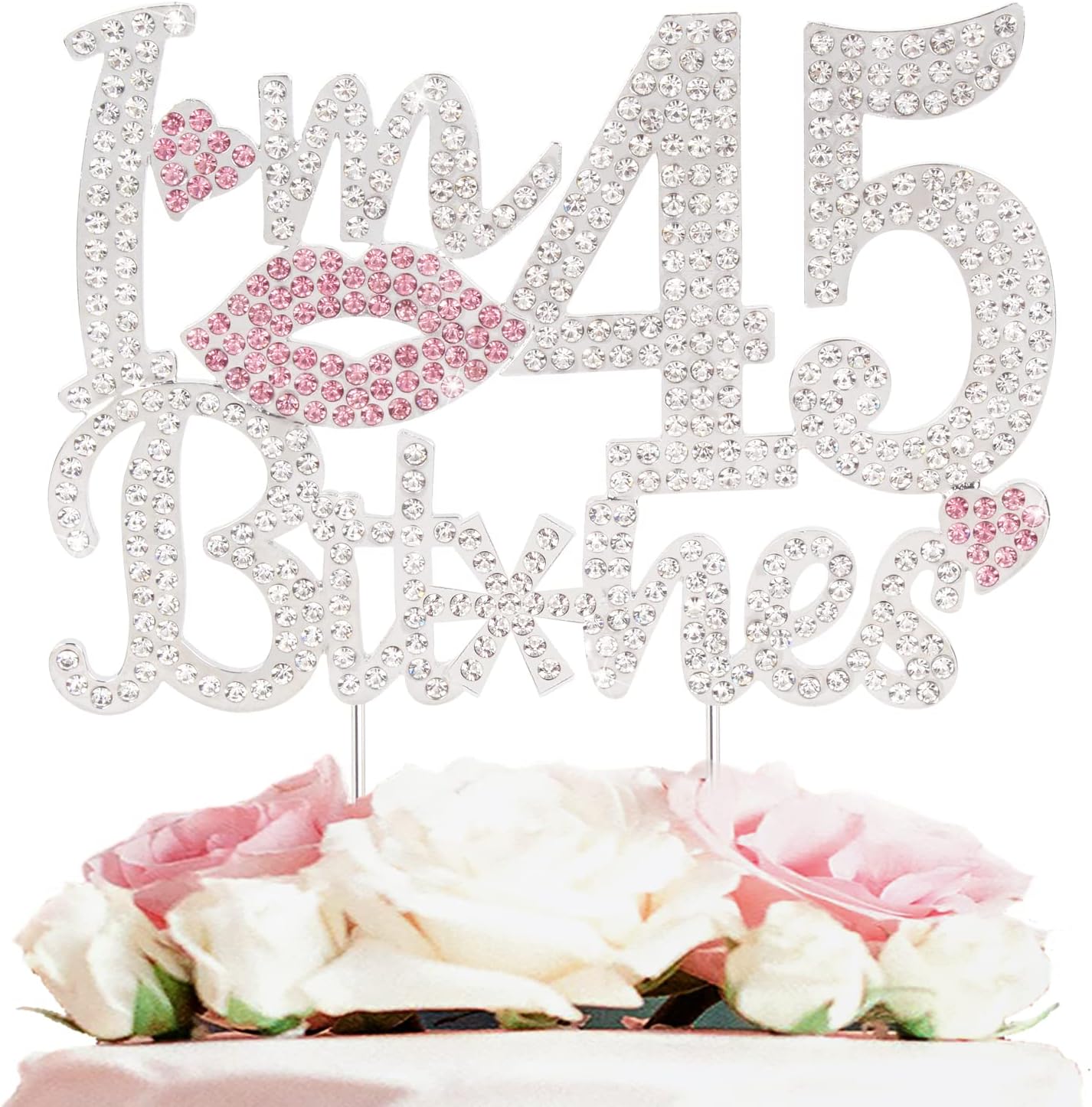 I'm 45th Funny Birthday Pink Rhinestone Cake Topper - Happy 45th Birthday Cheers to 45 Years Old Bday Party Metal Sparkly Food Centerpieces Topper Decorations Sign.
