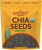 Mayorga Organic Raw Chia Seeds, 3lb Resealable Bag | Superfood w/Plant-Based Omega 3 & Vegan Protein | USDA Certified, Gluten-Free, Non-GMO, Direct Trade, Kosher | Add to Breakfast, Oats & More