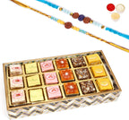 Ghasitaram Gifts Rakhi Gifts for Brothers Printed Blue Tray of Assorted Bites with 2 Blue Rudraksh Rakhis