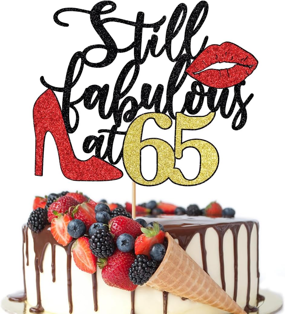 Still Fabulous at 65 Cake Topper,Happy 65th Birthday Cake Topper,Queen High heels Big Red lips Cake Topper,Women 55th Birthday Party Cake Decorations