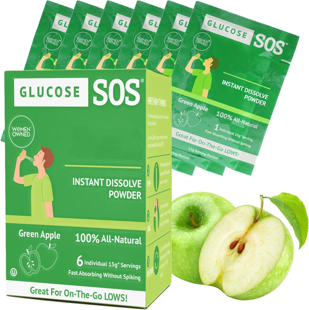 Glucose SOS Powder Packets with Natural Dextrose, Fast-Absorption That Instantly Dissolves in Your Mouth with No Water Needed, Green Apple 6 Servings