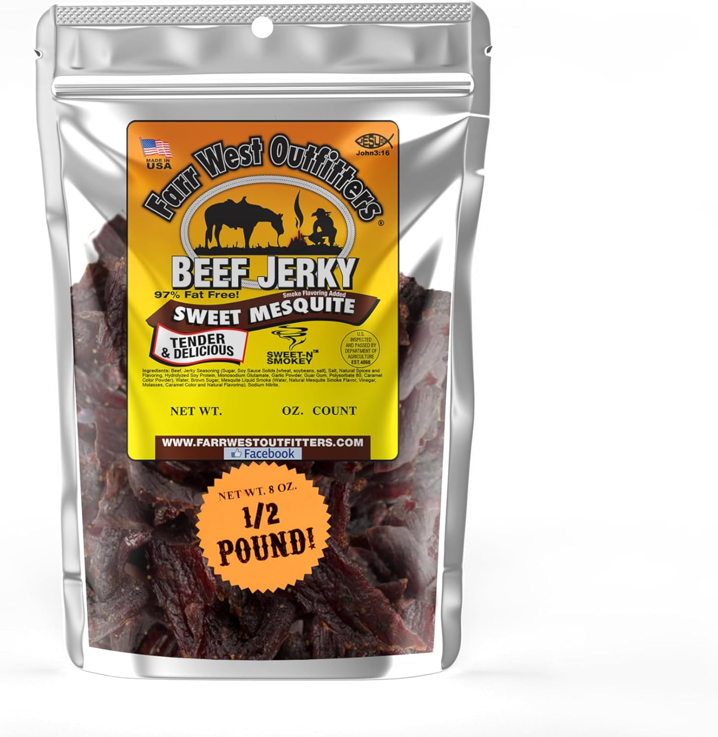 Farr West Outfitters Beef Jerky, (8 OZ, Sweet Mesquite)