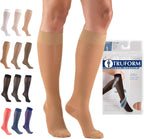 Truform Sheer Compression Stockings, 15-20 mmHg, Women's Knee High Length, 20 Denier, Beige, Large