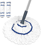 Silkyhose Self-Wringing Twist Mop Cotton Rotating Dry & Wet Mops with 2 Reusable Heads for Floor Cleaning Kitchen Bathroom Hardwood Vinyl Tile Laminate Household Office (White Style 2)
