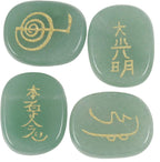 Amogeeli Aventurine Chakra Symbol Engraved Crystal Energy Pocket Stone Healing Reiki Stone Set of 4