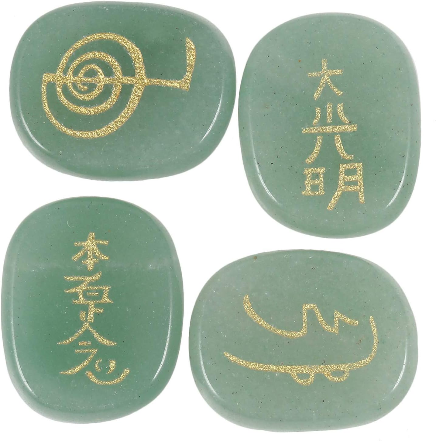 Amogeeli Aventurine Chakra Symbol Engraved Crystal Energy Pocket Stone Healing Reiki Stone Set of 4