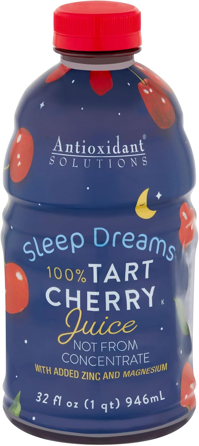 Antioxidant Solutions Sleep Dreams - 100% Tart Cherry Juice with Zinc & Magnesium - No Added Sugar - 32 fl oz Bottles (6-Pack)
