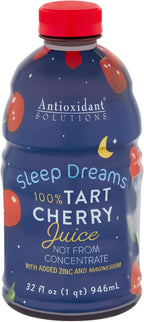 Antioxidant Solutions Sleep Dreams - 100% Tart Cherry Juice with Zinc & Magnesium - No Added Sugar - 32 fl oz Bottles (6-Pack)