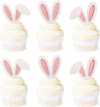 Ercadio 24 Pack Easter Bunny Ear Cupcake Toppers Glitter Pink Rabbit Ears Cupcake Picks Easter Bunny Cupcake Decors Rabbit Cake Toppers for Kids Girls Birthday Baby Shower Party Supplies