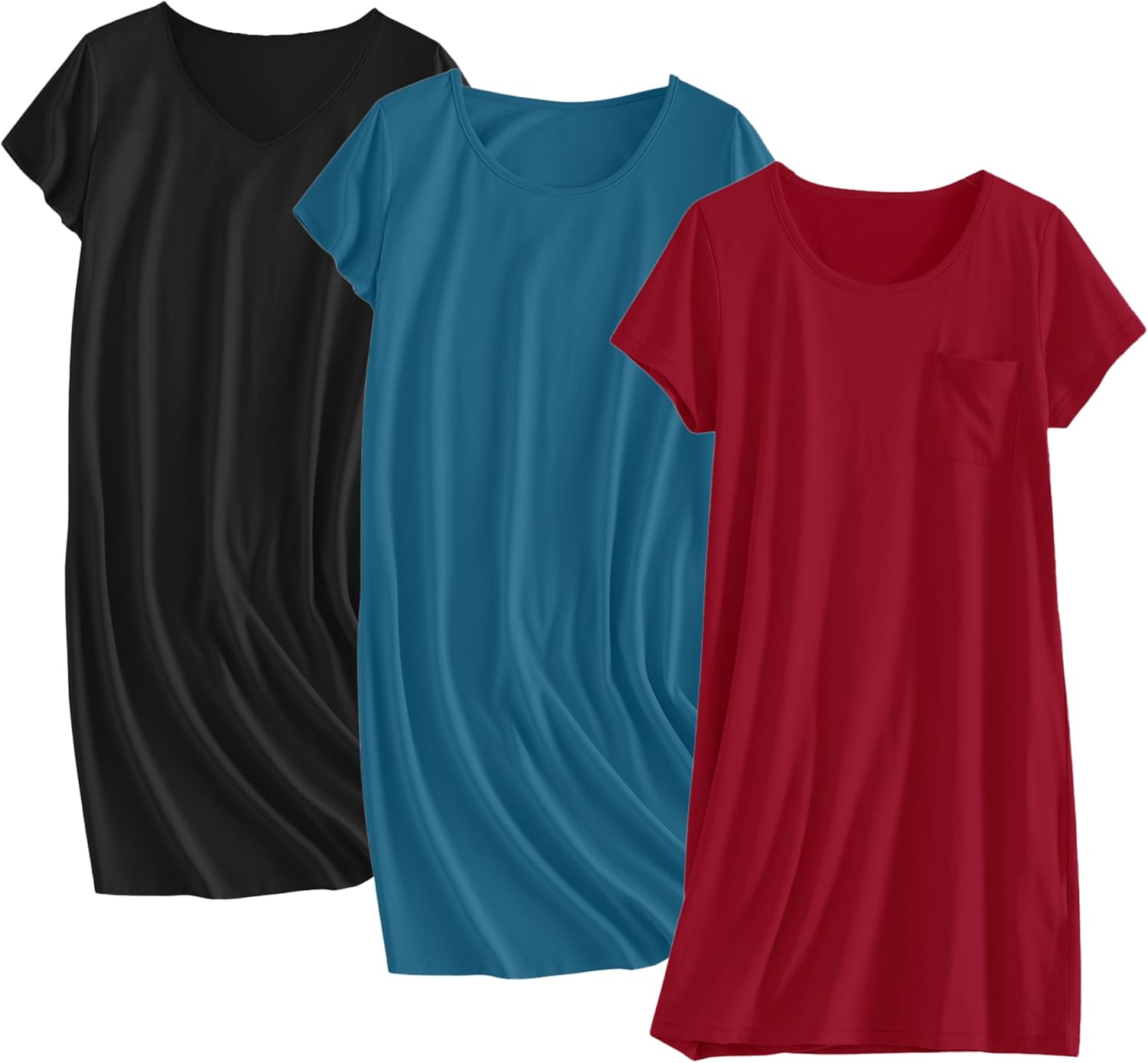 Ekouaer Cotton Nightgowns for Women 3 Pack Sleepshirts Short Sleeve Night Shirt Tshirt Night Gown Print Sleepwear Dress