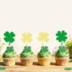 24 Pcs Four Leaf Clover Cupcake Toppers Glitter Green Shamrock Picks for St.Patrick's Day Party Cake Decoration (24PC)