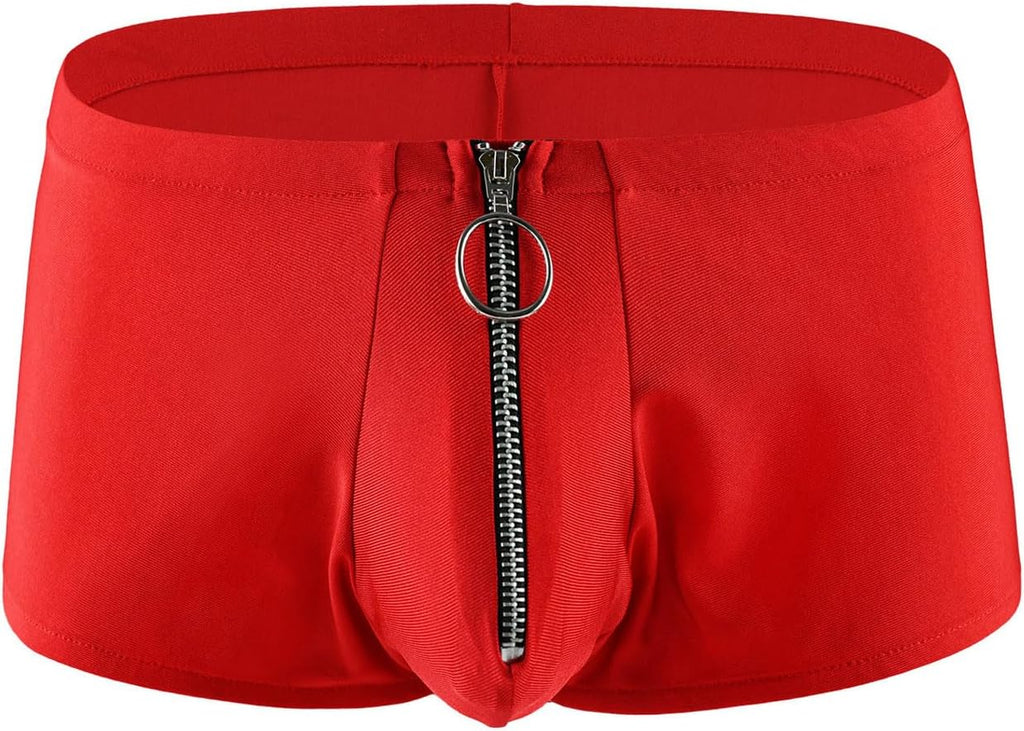 xxxiticat Men's Sexy Underwear Zipper Boxer Briefs with Pouch Low Rise Open Front Panties See Through Stretch Short Lingerie