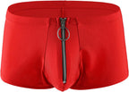 xxxiticat Men's Sexy Underwear Zipper Boxer Briefs with Pouch Low Rise Open Front Panties See Through Stretch Short Lingerie