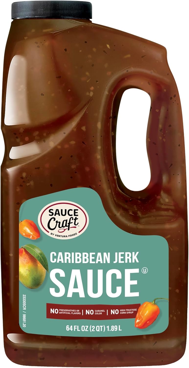 Ventura Foods Sauce Craft Caribbean Jerk Sauce - Caribbean Jerk Seasoning Jamaican Style Beef Jerky Marinade Chicken & Oxtail Seasoning, All Purpose Mild Spicy with Habanero Peppers - 0.5 gallon
