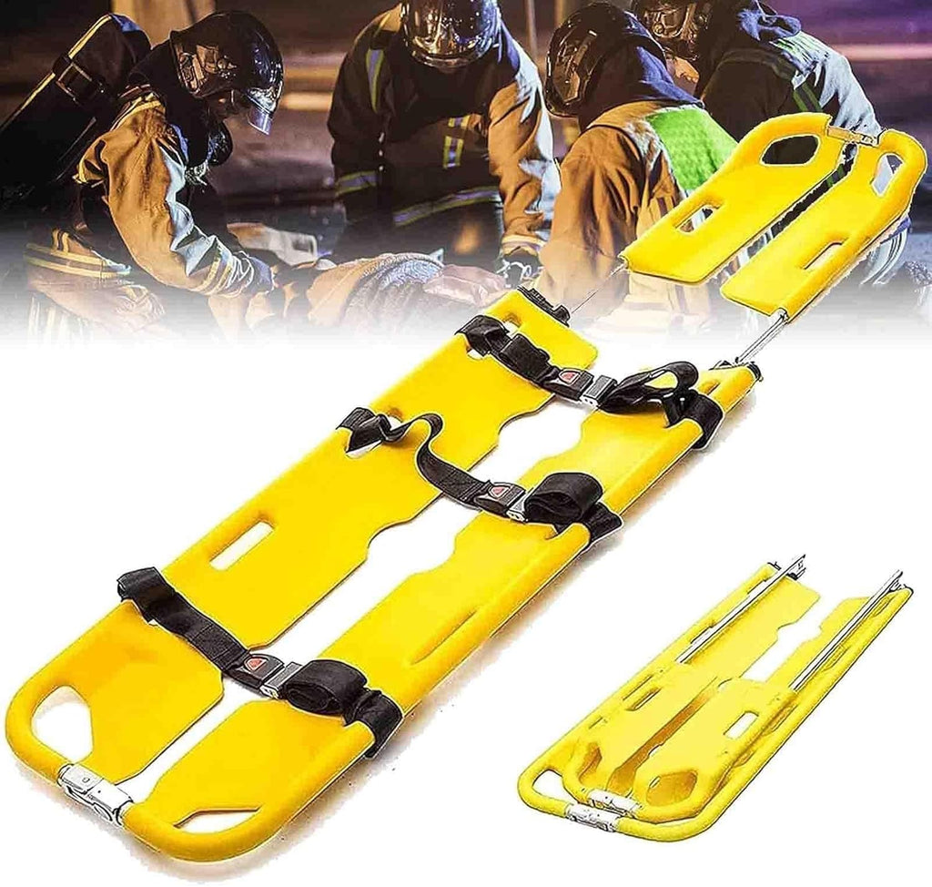 Foldable Aluminum Scoop, Portable Stretcher, EMT Medical Stretcher Patient Mover Rescue - 390Lb Load Capacity,with 3 Safety Straps