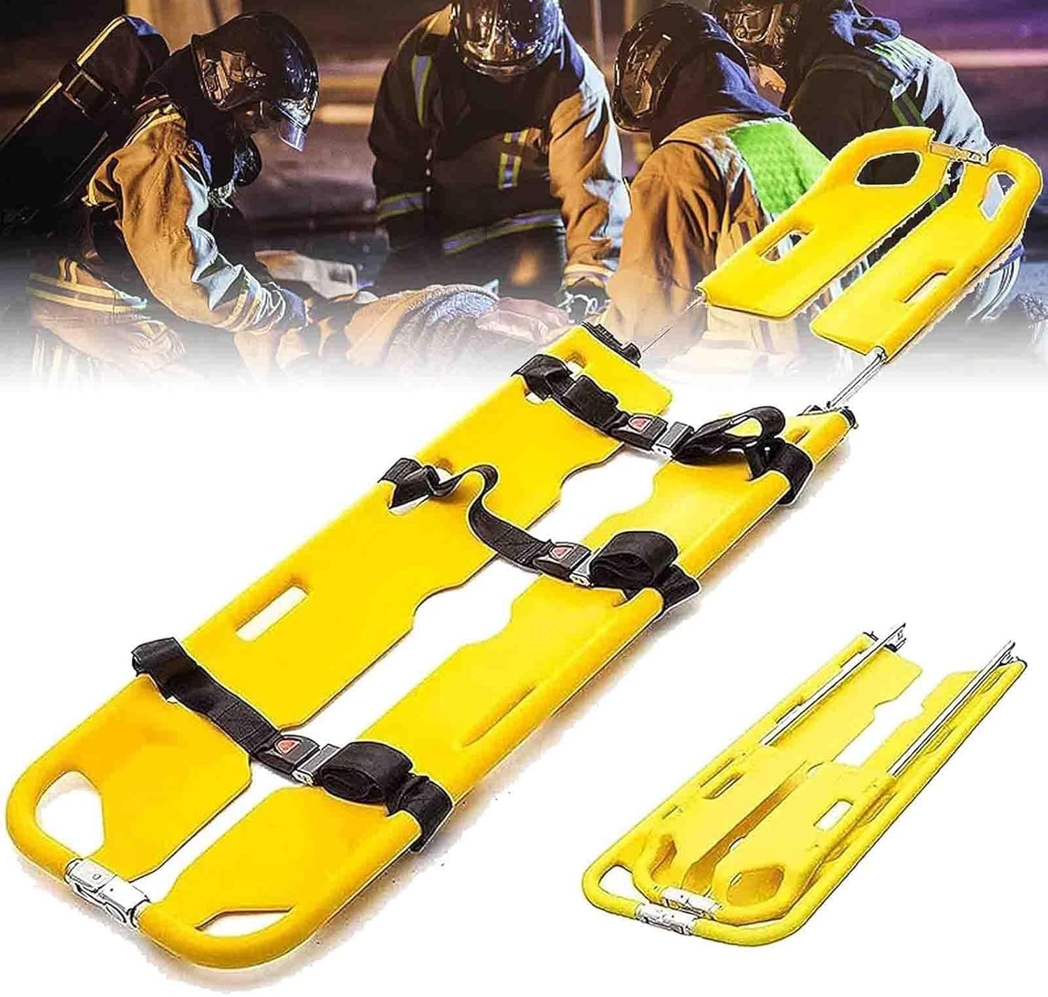 Foldable Aluminum Scoop, Portable Stretcher, EMT Medical Stretcher Patient Mover Rescue - 390Lb Load Capacity,with 3 Safety Straps