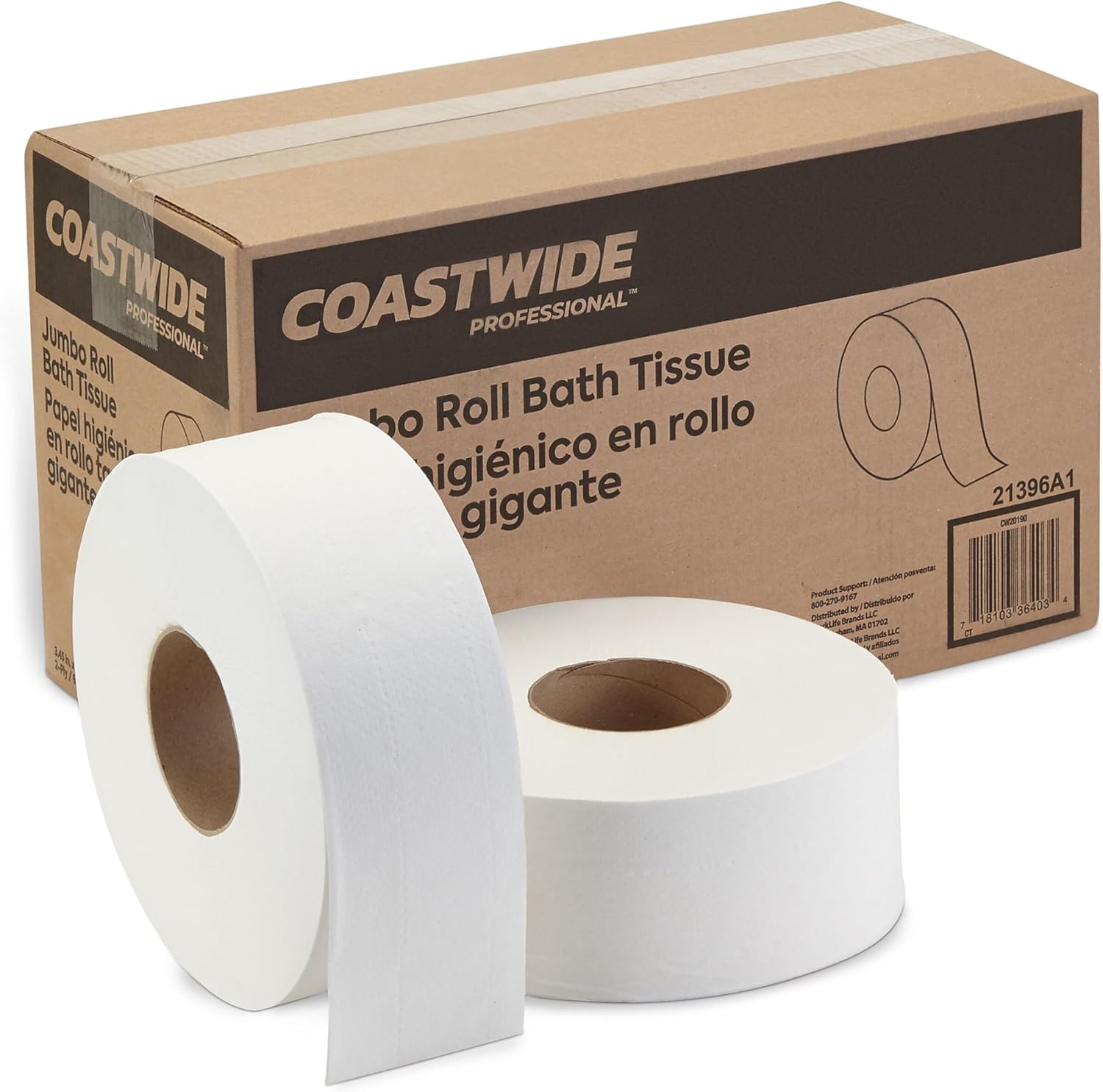 Coastwide Professional Recycled Jumbo Toilet Paper, 2-ply, White, 1000 ft./Roll, 6 Rolls/Case