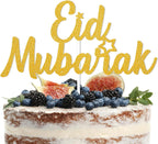 Eid Mubarak Cake Topper - Ramadan Mubarak Decorations - Ramadan Kareem Cake Topper, Islamic Photo Props for Wedding/Baby Shower/Birthday Party Decorations Gold Glitter