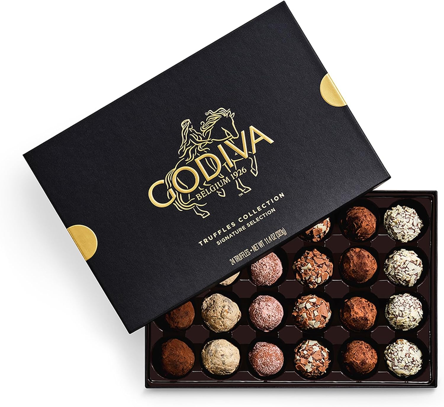 Godiva Signature Truffle Gift Box, Belgian Dark and Milk Chocolates with Ganache Center, Gourmet Gift for Birthdays, Holidays, Kosher, 24 Pc