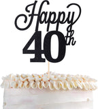 1 Pack Happy 40th Cake Topper Black Glitter Number 40 Forty Birthday Cake Pick Decorations for Cheers to 40 Years Old 40th Birthday Wedding Anniversary Party Supplies Black
