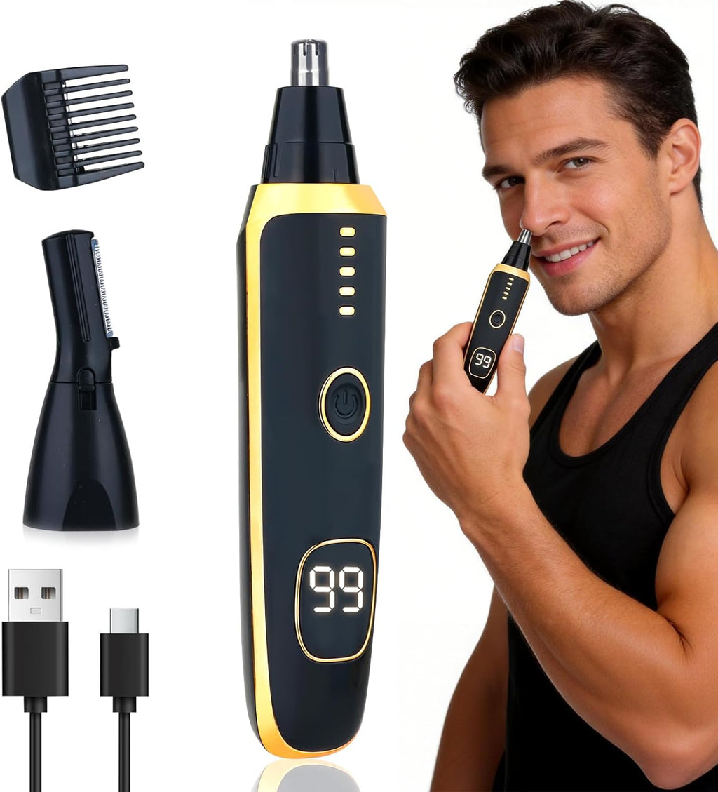 LED Display Ear and Nose Hair Trimmer Clipper for Women Men,2026 Rechargeable 2 in 1 Painless Eyebrow & Facial Hair Trimmer with Powerful Motor and Dual-Edge Blades Easy Cleansing