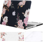 MOSISO Compatible with MacBook Pro 15 inch Case with Retina Display (Model: A1398, Older Version, 2015 - end 2012 Release), Plastic Peony Hard Shell Case & Keyboard Cover & Screen Protector, Black
