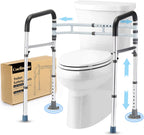 Toilet Safety Rails (300 LB) – Adjustable, Foldable Toilet Handle Frame for Elderly & Disabled Adults, Supports All Toilet Types
