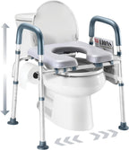 Toilet Seat Risers For Seniors Width and Height Adjustable Raised Toilet Seat With handles for Elderly, Handicap, Elevated, Pregnant, Fit Any Toilet Riser Heavy Duty Up To 400lbs