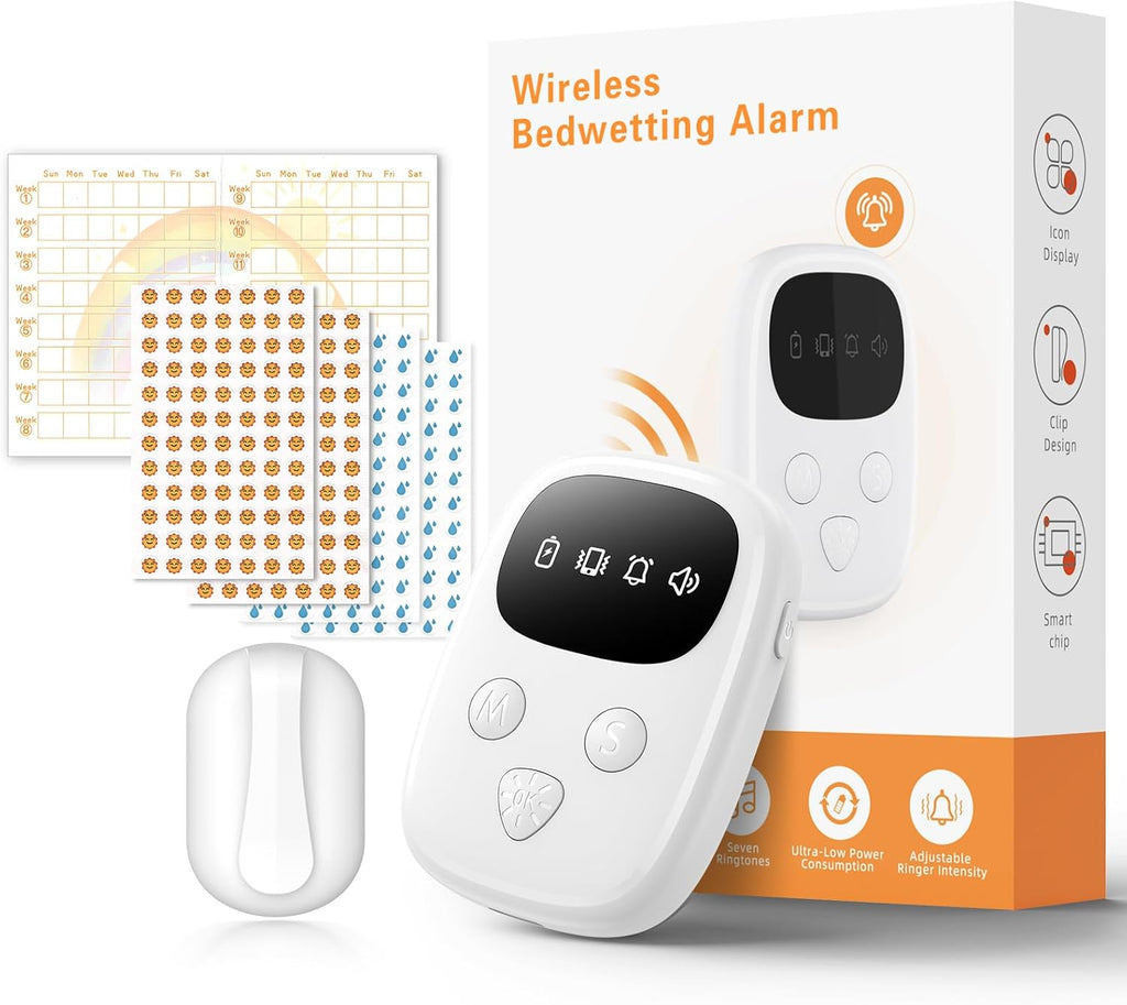 2026 New Wireless Bedwetting Alarm, Bed Wetting Alarm for Boys and Girls, Compact & Comfortable Wireless Sensor, 7 Melodies 3 Modes, Bed Wetting Solutions for Kids, Includes Progress Card White3