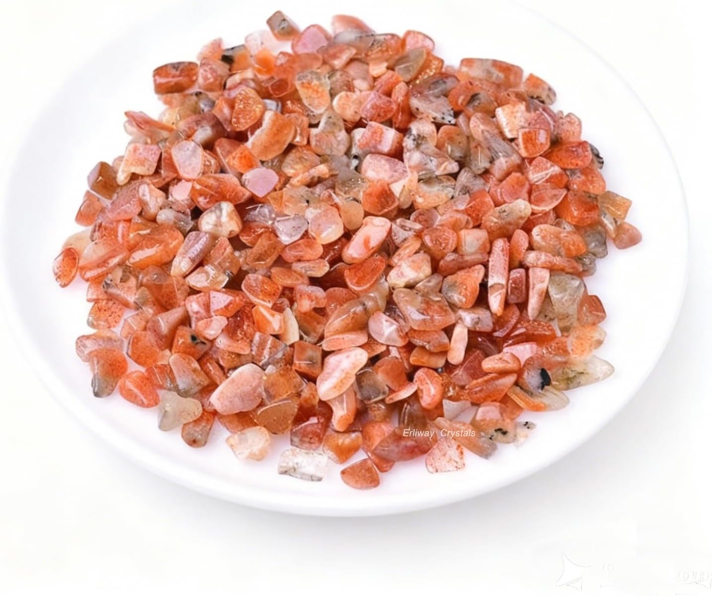 Erliway 7-9mm Natural Sunstone Crystal Chips, 100g Polished Healing Crystal Chips Crushed Tumbled Stones for Vase Filler, Aquarium Gravel, Reiki Healing, Meditation, Home Decor and DIY Jewelry Crafts