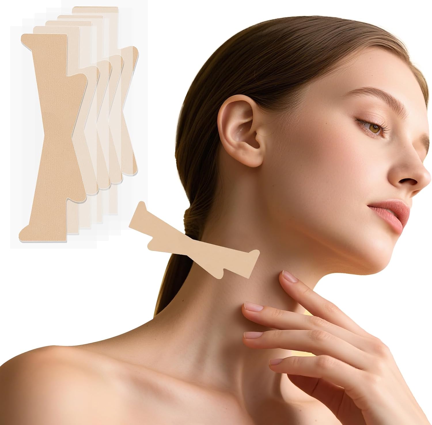 40 Pcs Neck Lift Tape Invisible Behind Neck, Instant Tightening and Lifting Tape for Sagging Skin, Invisible Face Lifting Bands Strips for Wrinkles & Double Chin (Beige, Large)