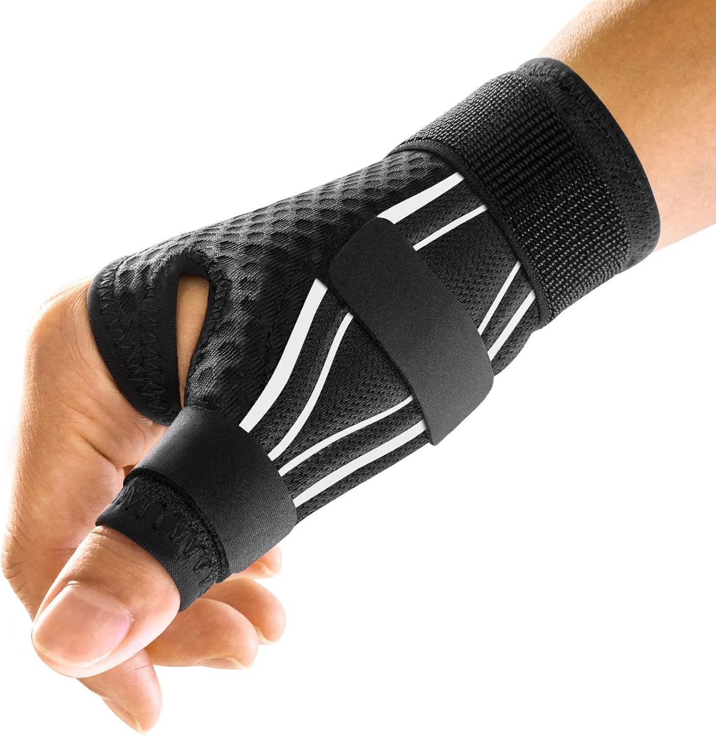 FREETOO Thumb Brace Support Right Hand or Left Hand for Arthritis Pain and Support, Thumb Spica Splint for Trigger Thumb, Thumb Stabilizer for Tendonitis, Sprain Fits Palm 7.5''-8.5'' S/M White