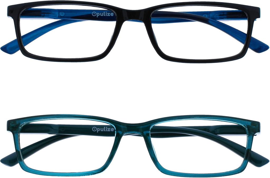 OPULIZE SEE Blue Light Blocking Glasses for Women and Men, Narrow Frame, Spring Hinges, Anti-Reflective Computer Glasses, Black,Turquoise (Pack of 2)