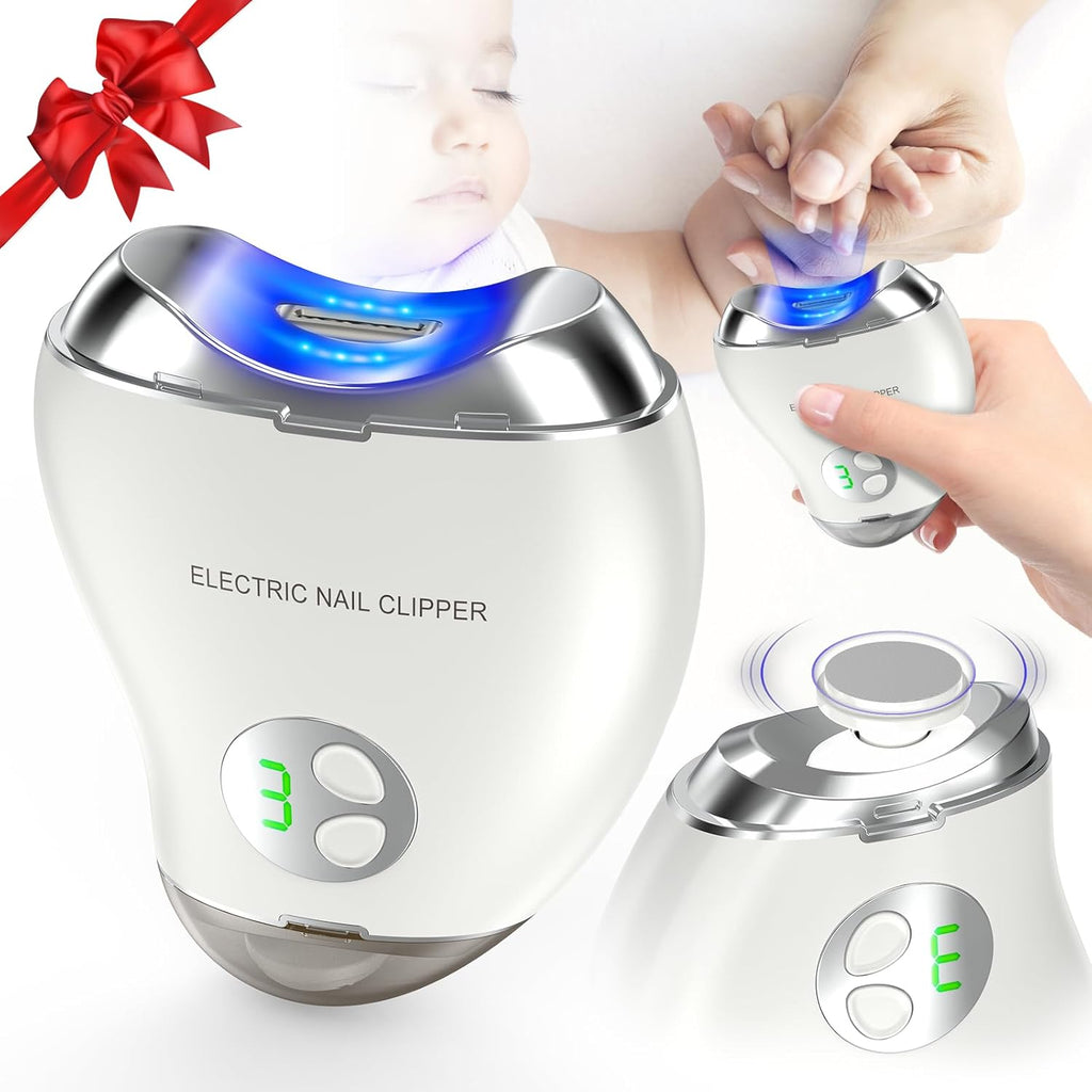 Automatic Electric Nail Clipper, 2 in 1 Baby Nail Trimmer with LED Light & Storage Box, Rechargeable Portable Fingernail Cutter with 3 Speed Gears, Safe Nail File for Babies, Kids, Adults