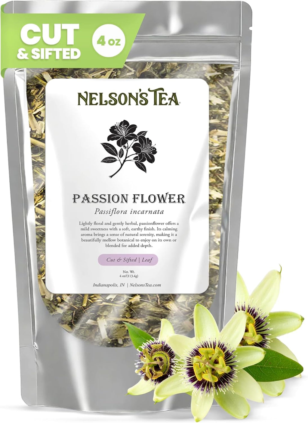 Nelson's Tea Passion Flower - Cut & Sifted Passiflora Incarnata, Herbal Flower with Fresh, Authentic Taste & Natural Loose Leaf Tea Flavoring for Traditional Use (4 oz)