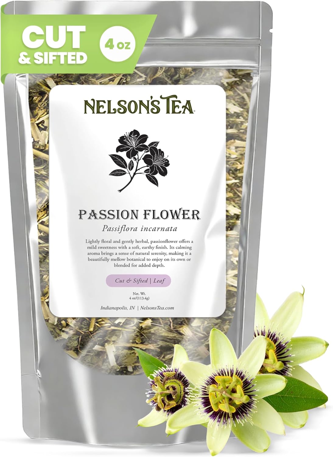 Nelson's Tea Passion Flower - Cut & Sifted Passiflora Incarnata, Herbal Flower with Fresh, Authentic Taste & Natural Loose Leaf Tea Flavoring for Traditional Use (4 oz)