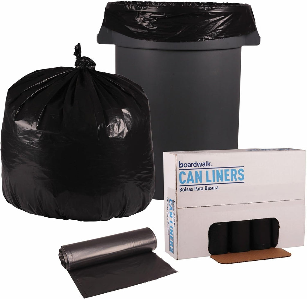 Boardwalk Recycled Low-Density Polyethylene Can Liners, 33 Gallon Garbage Bags, 1.6 mil, 33" x 39", Black, 10 Bags/Roll, 10 Rolls/Carton
