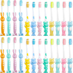 Patelai 24 Pcs Toddler Toothbrush for Age 2 up, Kids Toothbrush Set with Covers, Soft Children Manual Brushes Bulk with Suction Cup for Upright Storage, Rabbits and Bears Brushes for Travel
