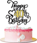 Rsstarxi 1 Pack Happy 40th Birthday Cake Topper Black Gold Glitter 40 Fabulous Cake Pick Cheers to 40 Years Sign Birthday Cake Decoration for Happy 40th Birthday Anniversary Party Decorations