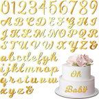 Jspupifip 128 Pcs Acrylic Alphanumeric Cake Topper Diy Cake Decoration with Mirror Number 0-9 and Alphabet A-Z Personalized Cake Picks Decor Anniversary Baby Shower Party Supplies(Gold)