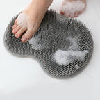 Grey Shower Foot Scrubber Mat Back Washer Exfoliating Bath Wash Pad Wall Mounted Non-Slip Suction Cup