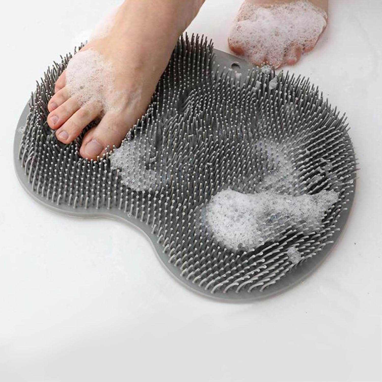 Grey Shower Foot Scrubber Mat Back Washer Exfoliating Bath Wash Pad Wall Mounted Non-Slip Suction Cup