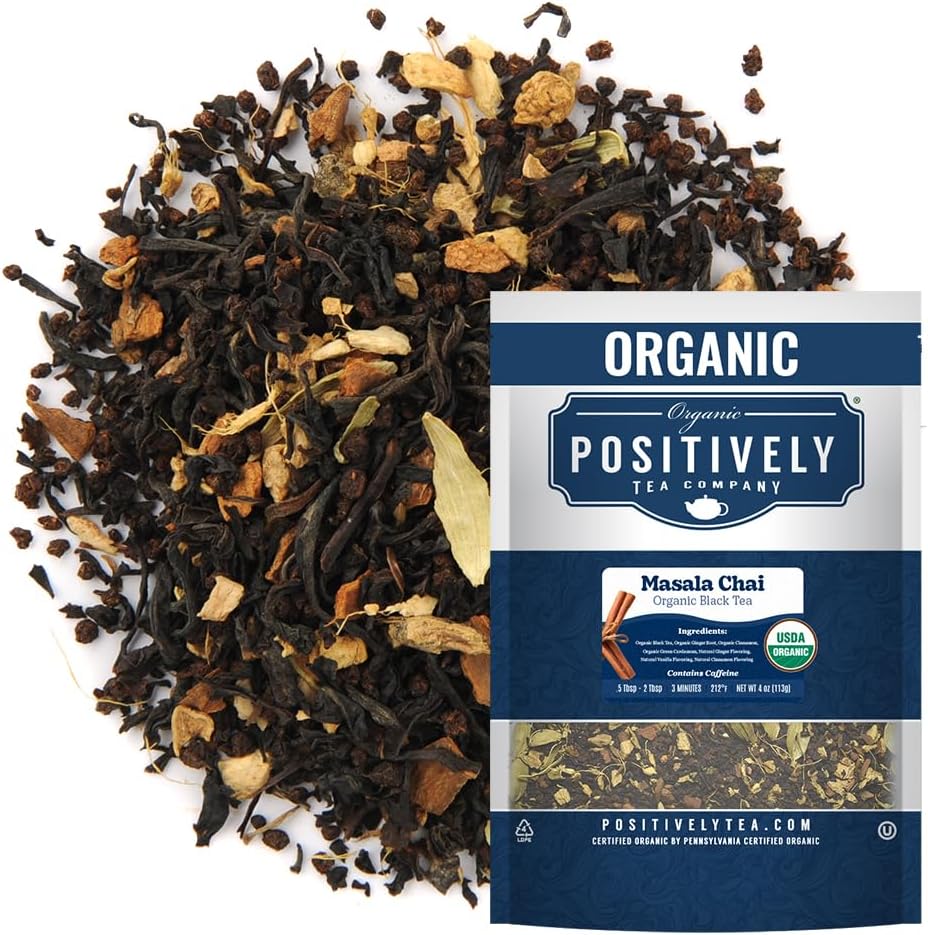 Organic Positively Tea Company, Masala Chai Black Tea, Loose Leaf, 4 Ounce