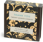 Signature Collection – Thank You (Folk). 12 x Twenty Minute Candles with a Ceramic Holder.