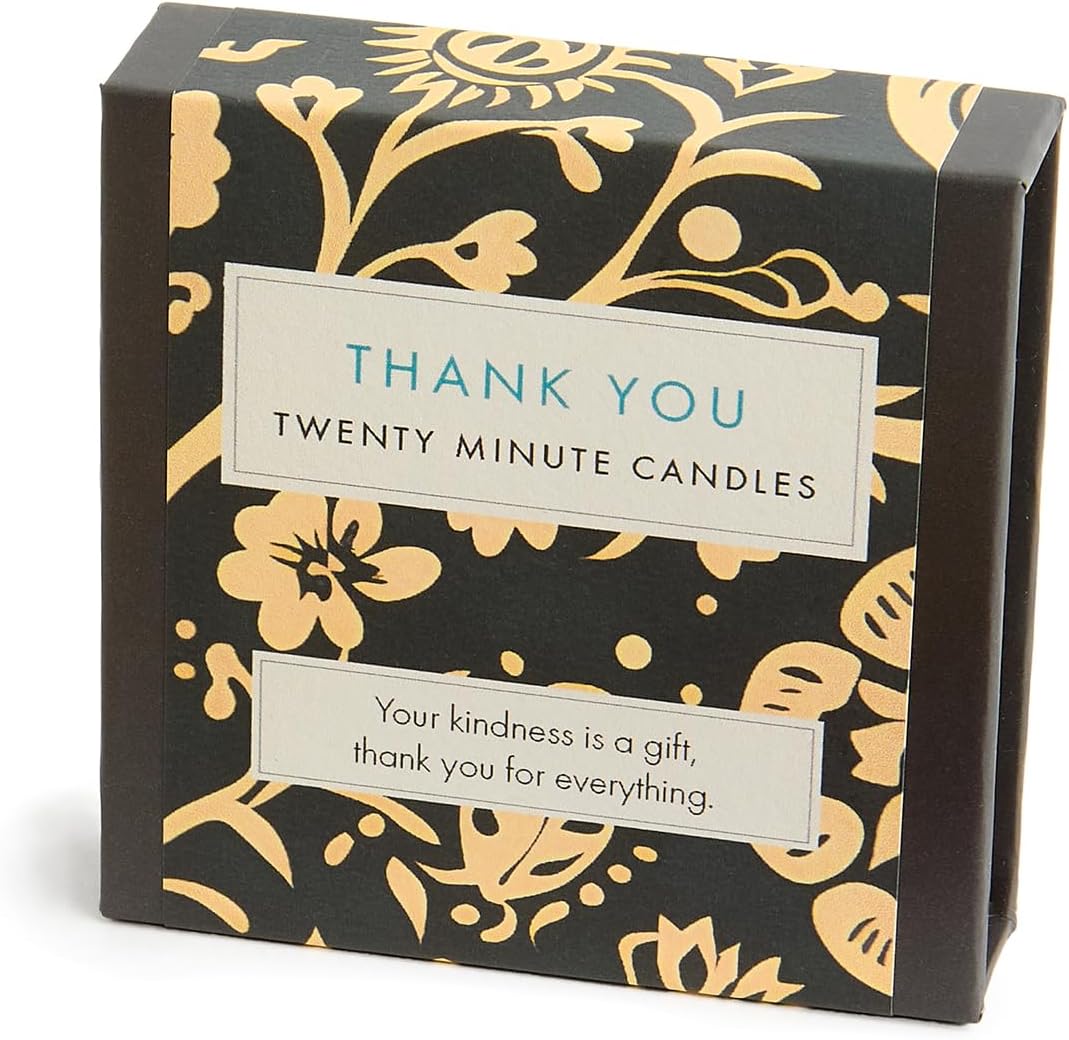 Signature Collection – Thank You (Folk). 12 x Twenty Minute Candles with a Ceramic Holder.
